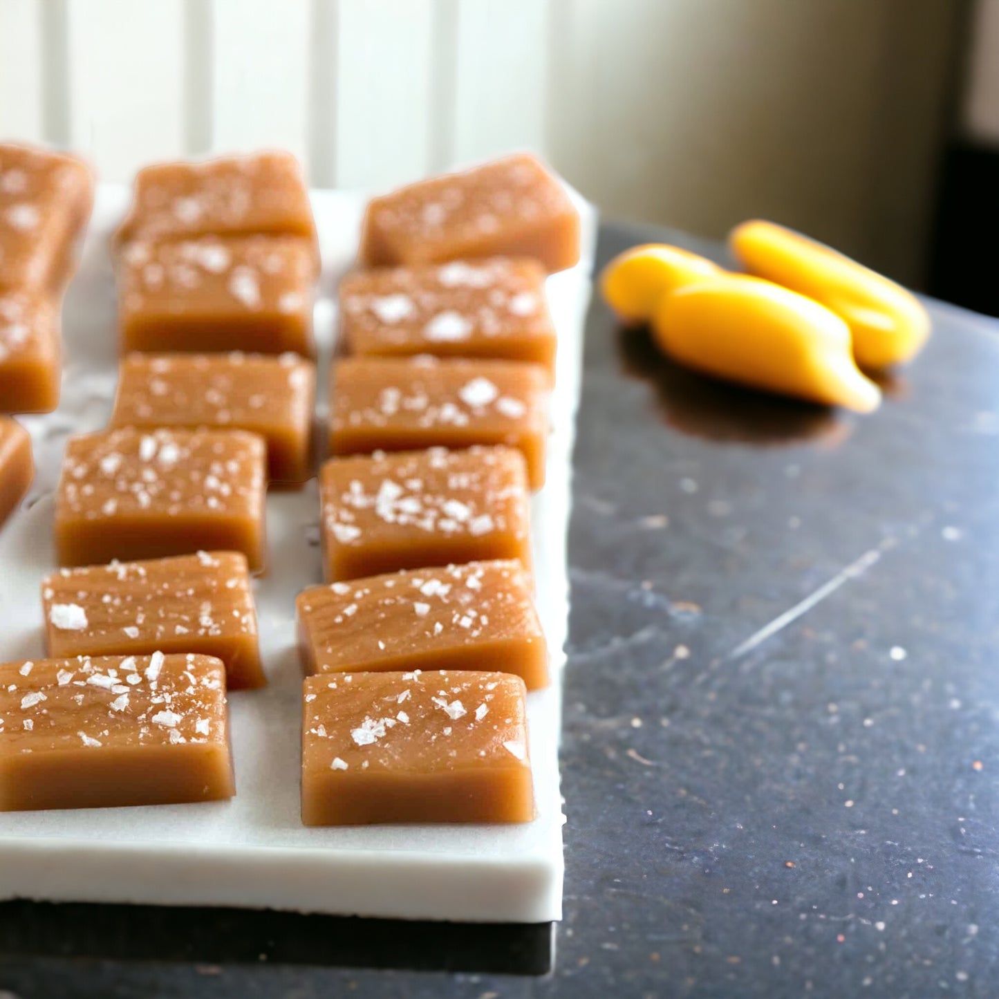 A selection of Salted Caramel pieces arranged on a serving tray