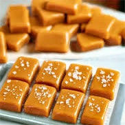 Close-up of Salted Caramel treats with sea salt garnish