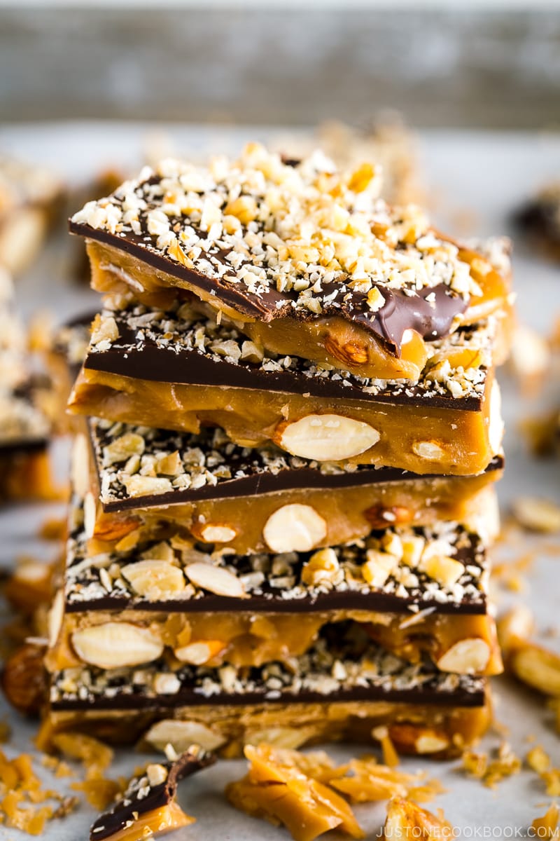 Almond Toffee Crunch stack with visible almond topping