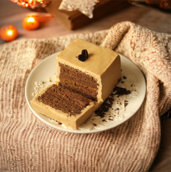 Rocca Mocha coffee-flavored cake with a single candle